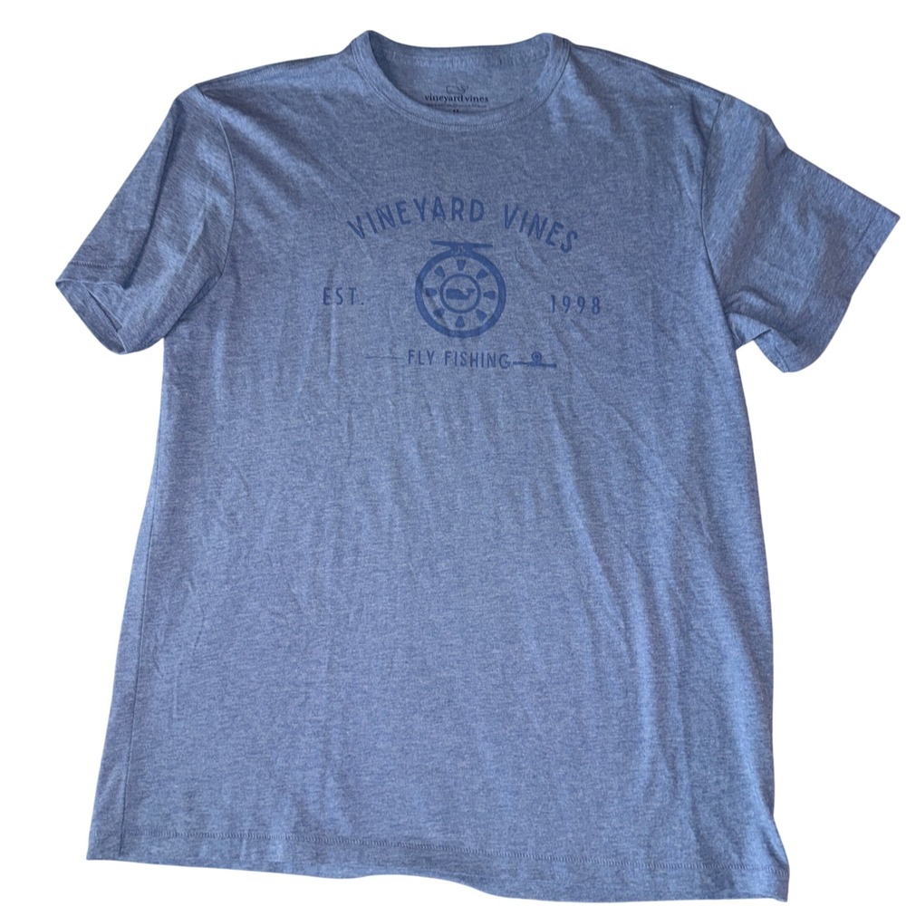 Vineyard Vines Mens Blue Fly Fishing TShirt Short Sleeve Graphic Tee Size Medium - Picture 2 of 4